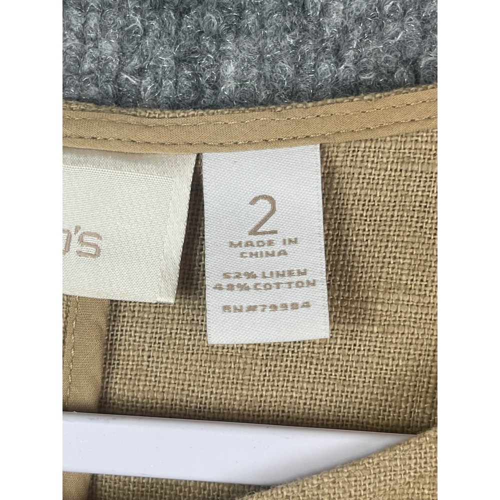 Chico's Tunic Top Womens 2 Tan Excellent Linen Cotton Button Front Pockets - Picture 9 of 13